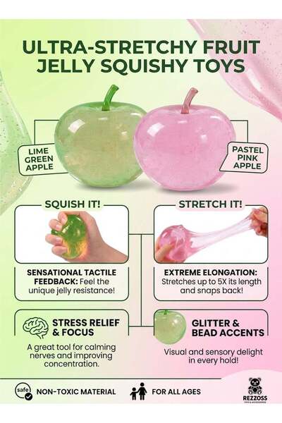 REZZOSS Apple Squishy 6cm Handmade Squeeze Toy – Non-Sticky Glutinous Stress Relief Fidget Ball for Adults & Kids | Translucent Gel Apple Squishy for Focus & Anxiety Relief | Best Unique Birthday Gift