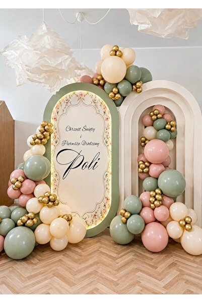 Çemrek Süs Parti Gold Detailed Pink Green Balloon Chain Set of 100