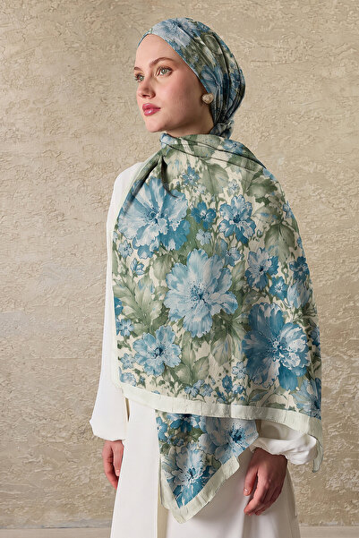 SilkTouch Blue Green Florina Patterned Shawl