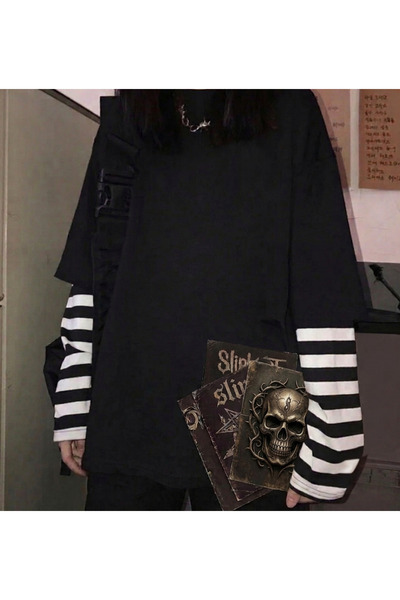 dompulerimoda Fake Kol Sleeves Siyah Unisex Oversize T- Shirt