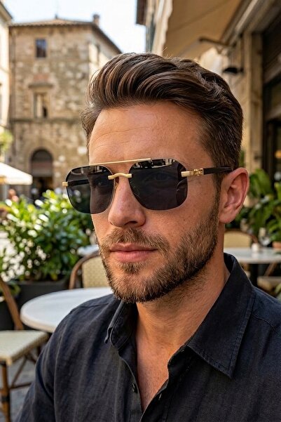 Di Caprio Gold Black Signature Frameless Polarized Glass Men's Sunglasses