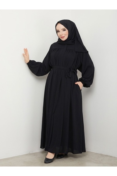 NAS HATUN GİYİM islami tesettür ferace robalı büzgülü medine ipeği tam tesettür