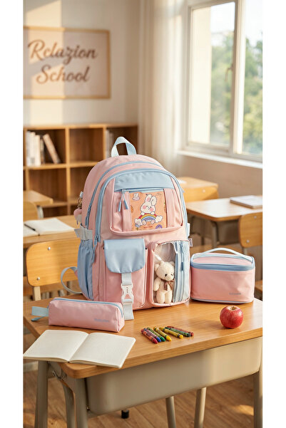 KanatGo 3-Piece Primary School Bag Set School Bag Lunch Bag Backpack with Pen...