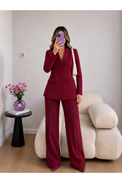 Ekim Store Kumaş Büyük Düğmeli Ceket Pantolon İkili Blazer Takım
