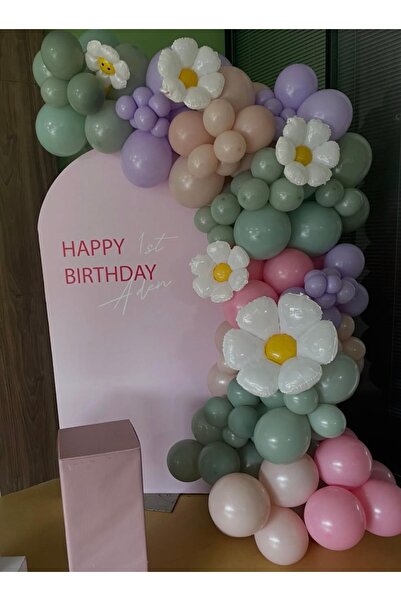 Çemrek Süs Parti Pink Green Lilac Balloon Chain Set Set of 103 Daisy Balloons
