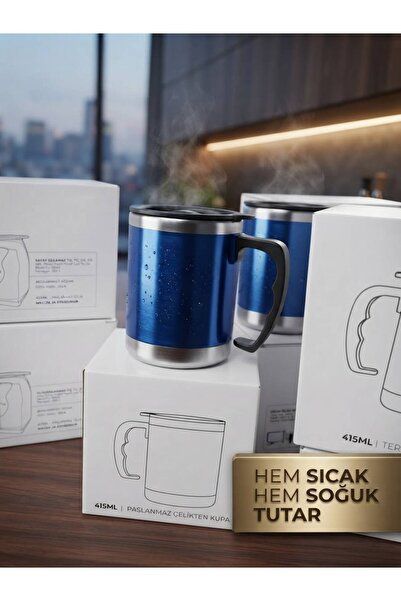 Genel Markalar Mavi 415ML Paslanmaz Çelik Kupa