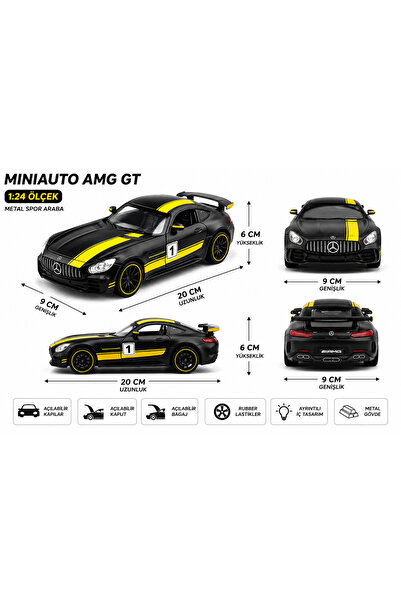 SUDESA OYUNCAK Black 1:24 Scale Metal Sports Car – 20 cm Push-And-Go Model Ve...
