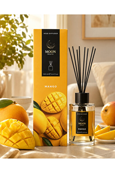 Moon Difuzor de parfum cu bețișoare Premium Mango, 100 ml, 5 bețișoare din ratan