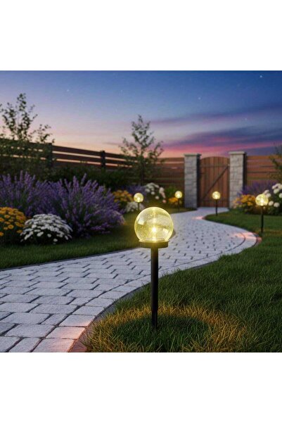 OEM Hoff LED solar lamp, globe, plastic, D 10 cm, H 38 cm, yellow, outdoor