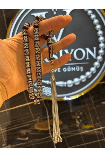 gırtlak dolusu gümüş çakım 20 gram ağır gümüş püskül ateş kehribar tesbih