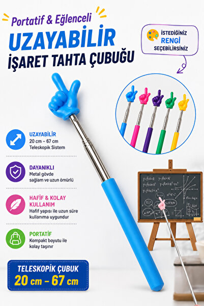 Ercazzo 5’li Set Portatif Uzayabilir Öğretmen İşaret Çubuğu 20-67 CM Teleskopik Sevimli Parmak Tahta Sunum İşaretçisi 5 Renk