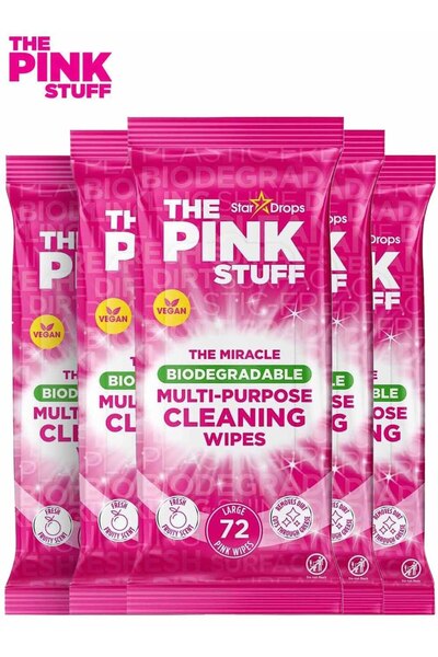 THE PINK STUFF All-Purpose Wet Wipes Set: 5 Packs (360 Wipes Total) for Clean...