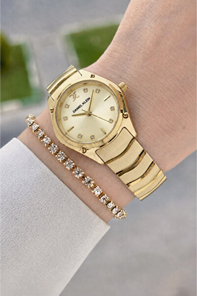 Daniel Klein Dial Yellow Strap Gold Color 30 mm Women's Wristwatch with Gift ...