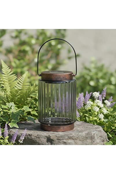 OEM Hoff LED solar lamp, rustic jar, H 20 cm, brown, outdoor