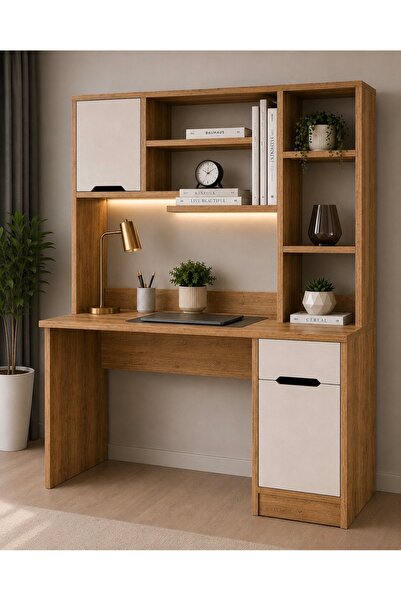 hacıbekiroğlu Nova MDF Kitaplıklı Çalışma Masası – Dolaplı, Çekmeceli ve Rafl...