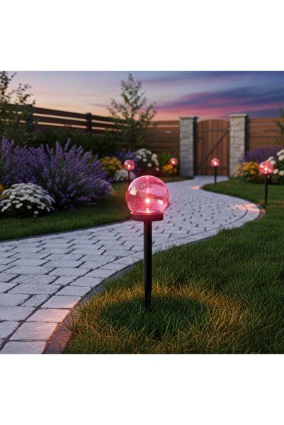 OEM Hoff LED solar lamp, globe, plastic, D 10 cm, H 38 cm, red, outdoor