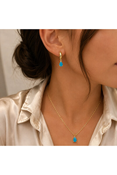 simurg jewellery Gümüş Firuze Taşlı Kolye Bileklik Seti