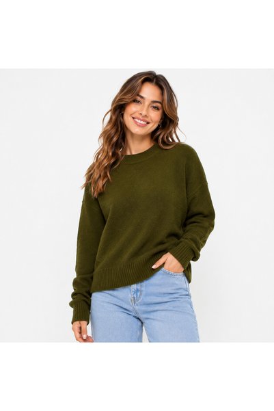 VOLNİX Women's Crew Neck Soft Textured Oversize Knitwear Sweater