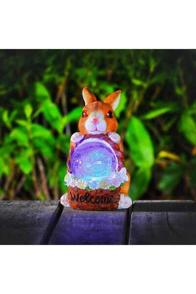 OEM Hoff RGB LED solar lamp, rabbit, plastic + polyresin + glass, H 15.5 cm, ...