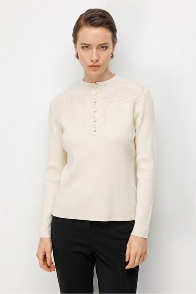 ON TRİKO Buttoned Collar Ribbed Knit Sweater 10350