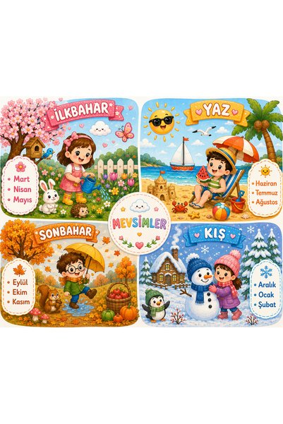 MaisonVelinCo Seasons Educational Wall Poster for Kids – Spring Summer Fall Winter – Nursery Kindergarten Classroom Decor