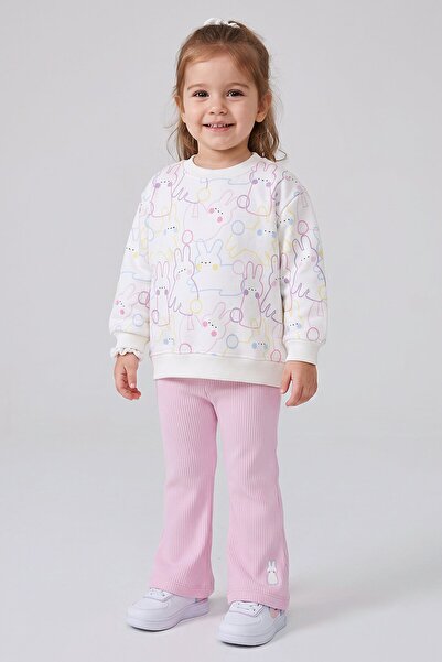 Dmb Girl's Rabbit Printed Cotton Sweatshirt and Camisole Spanish Style Pants Set