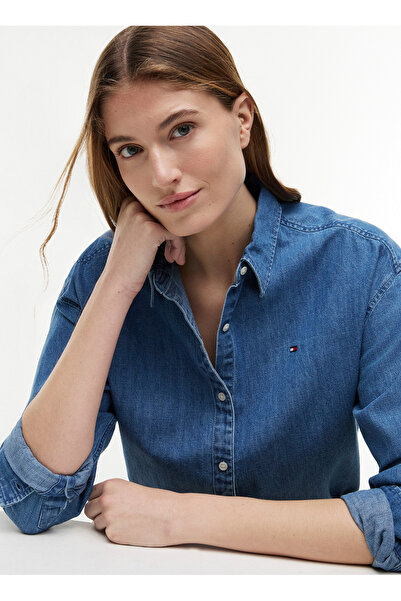 Tommy Hilfiger Mavi Kadın Denim Gömlek WW0WW505280YE