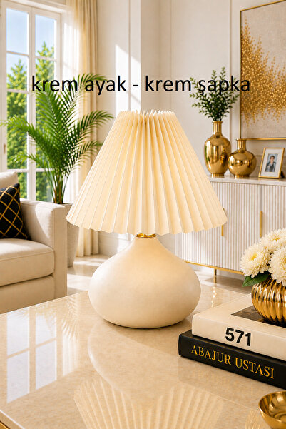 571 Store Metal Ayaklı metal kasnaklı vizkon kumaş başlıklı Masa Abajuru geçe...