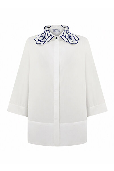 Collare Beyaz Kadın Oversize Desenli Gömlek WS260586