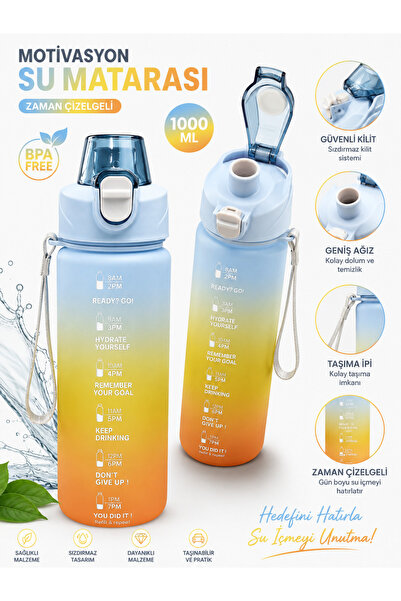 monthiron Motivational Water Bottle 1100 ml with Time Schedule, Leak-Proof, L...