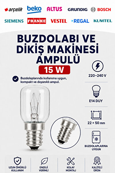 ÖZ BEYAZ EŞYA ARÇELİK - BEKO - ALTUS UYUMLU BUZDOLABI LAMBA AMPULÜ 15 W E14 DUY