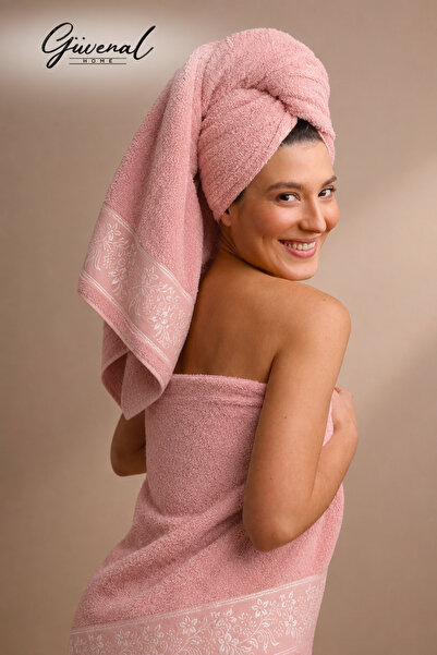 Güvenal Azalea |   Set of 2 Floral Bordered Bath Towels |   Ultra Soft |   Ba...