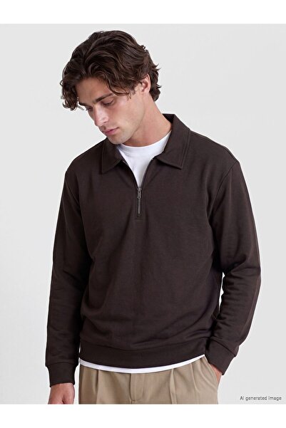 LC Waikiki Lcw vision brown polo collar men's sweatshirt