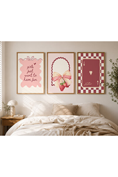 luxorpixels (ÇERÇEVESİZ) Bordo Lucky Girl Genç Odası 3lü Poster seti