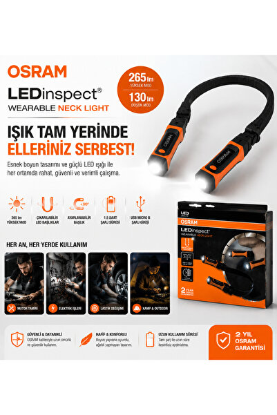 Osram LEDinspect LEDIL413 Şarjlı Boyun Lambası 265 Lümen Eller Serbest Çalışm...