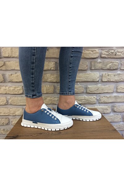 OrtopedikAL 2010 Womenly Style Blue-White Women's Casual Shoes %100 Genuine L...