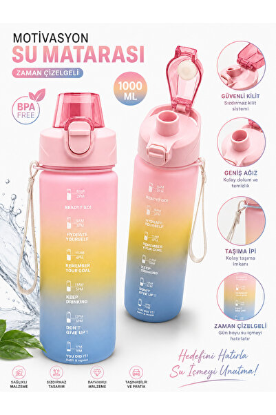 monthiron Motivational Water Bottle 1100 ml with Time Schedule, Leak-Proof, L...