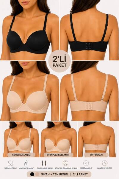 ALMADIES 2'Li Paket Çıkarılabilir Askı Straplez Balenli Destekli Push-up Topa...