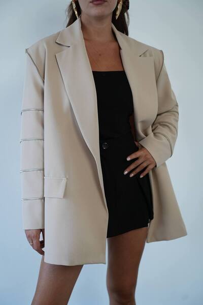 LOKADI Γυναικείο Oversize Blazer Jacket με λεπτομέρεια φερμουάρ στα μανίκια κ...