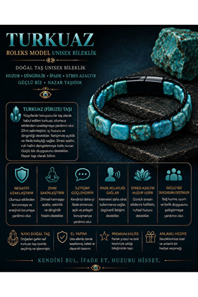 YILDIZ DOĞAL TAŞ Certified Turquoise Turquoise Stone Rolex Model Interlocking...