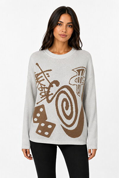 Neden Tekstil Women's Oversize Knitwear Sweater - Patterned, Long Sleeve, Rou...