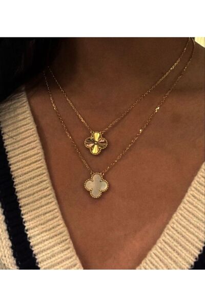 ANGELSS JEWELLERY 2-Piece Combination Gold White Necklace (Single Clover Mode...