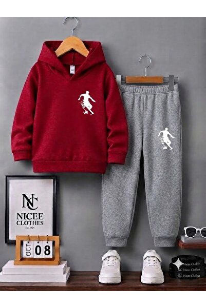 NC Nicee Clothes Детски унисекс анцуг комплект (бял с щампа на огнена топка о...