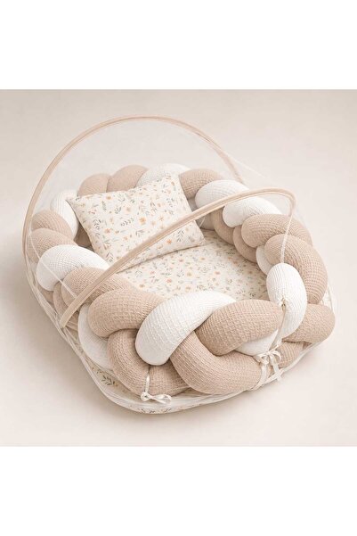 JULYA KİDS Cotton and Pique Fabric Knitted Baby Bed – with Zippered Mosquito ...