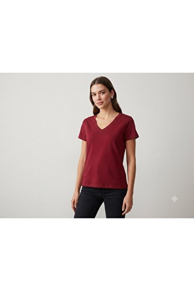 KILIÇ MODA Bordo V Yak T-Shirt