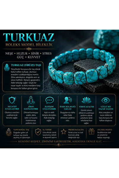 YILDIZ DOĞAL TAŞ Certified Turquoise Turquoise Stone Rolex Model Unisex Natur...