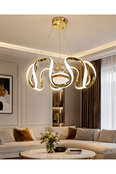 Arya XL Eliza Tek Top Gold LED Avize – 30 m² Aydınlatma – Salon ve Oturma Odası Avizesi – 2 Yıl Garantili