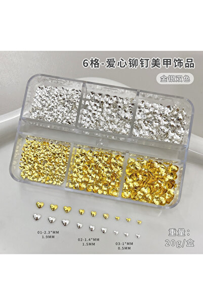 Venalisa 6'lı Gold - Silver Kalp Charm Tırnak Süsü 20g