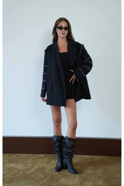 LOKADI Women's Oversized Blazer Jacket with Zipper Detail on Sleeves and Back...