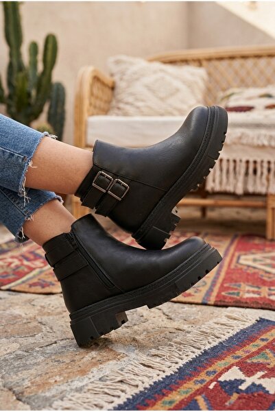 marina rosse Boni Black Leather Stitched Non-Slip Flat Sole Boots